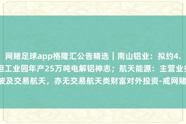 网赌足球app格隆汇公告精选︱南山铝业：拟约4.37亿好意思元投建印尼宾坦工业园年产25万吨电解铝神志；航天能源：主营业务不波及交易航天，亦无交易航天类财富对外投资-戒网赌足球-APP下载(安卓/ios通用版)